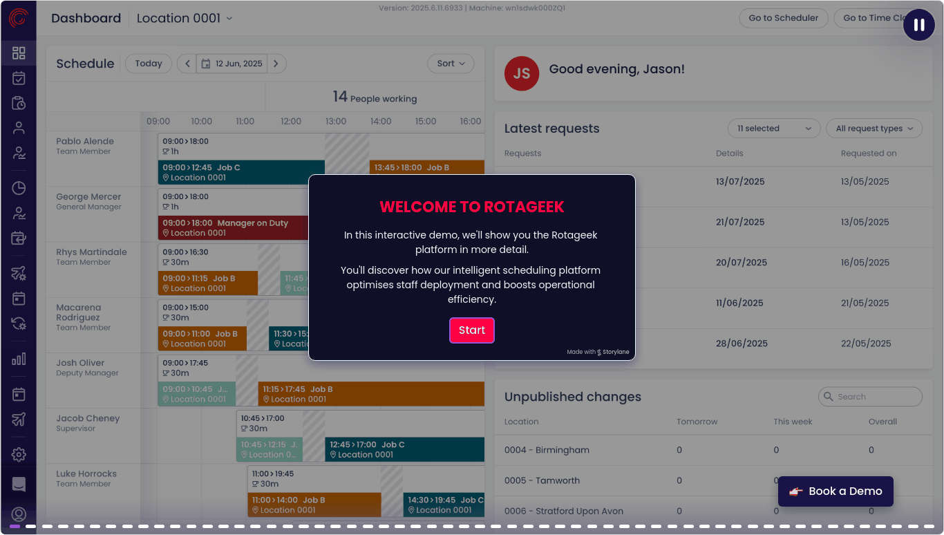 Rotageek scheduling software self guided product tour